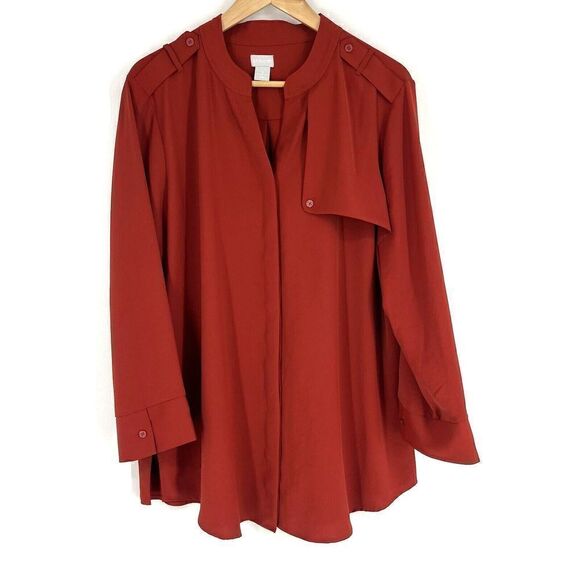 Chicos Shirt Size 3 Womens16/18 Red Button Up Epaulette Shoulder Flap Blouse Top - Picture 1 of 8
